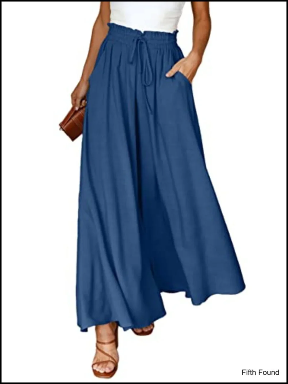Casual Elastic Waist Wide Leg Pants with Pockets